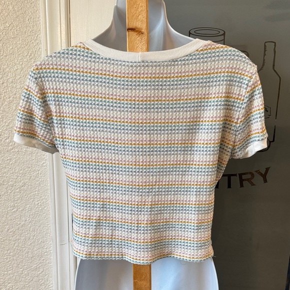 Colorful Striped Short Sleeve jrs crop Top - Picture 2 of 2